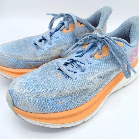 Hoka Clifton 9 Shoes Womens Size 7.5 Blue Orange Running Sneakers 1127896 ABIW - Picture 2 of 8